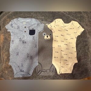 Set of Three Baby Bodysuits - Gray, Cream, and Striped